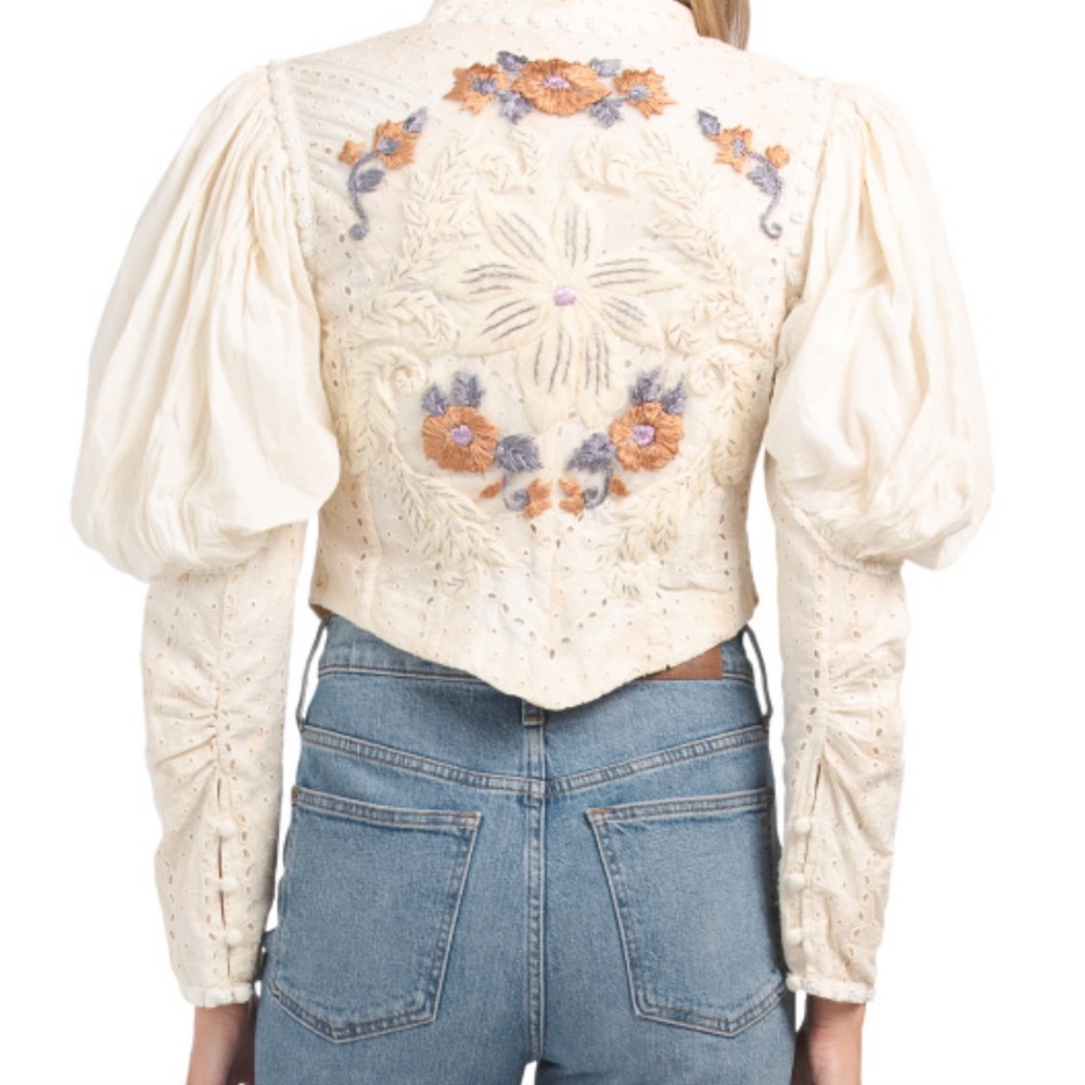 Free People Eyelet Beaded Embroidered Blouse